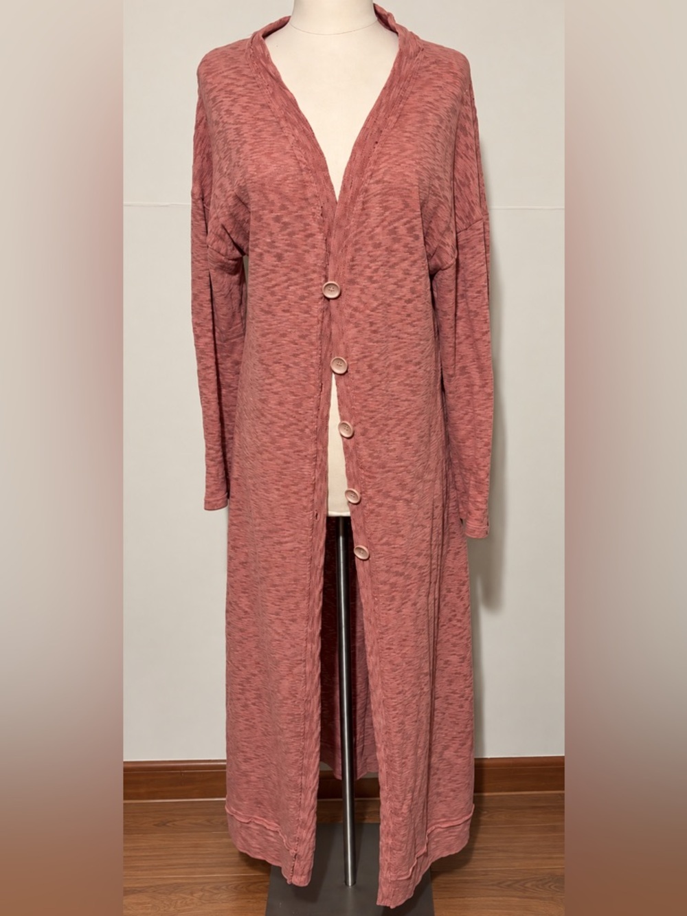 Long Button-Front Duster Cardigan Sweater - Dusty Rose Suzanne Betro
